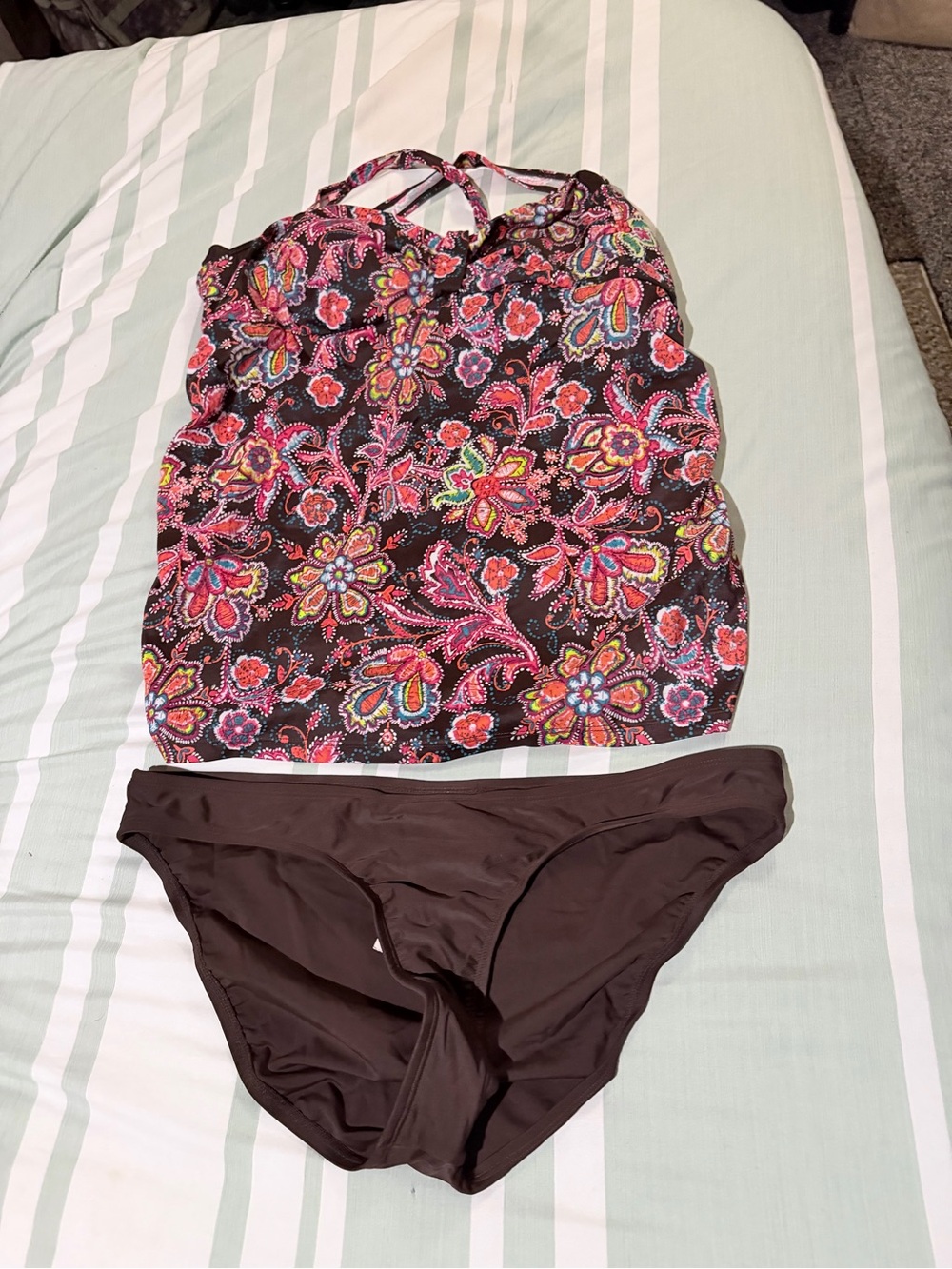 Motherhood Floral Paisley Tankini Top with Brown Bottom